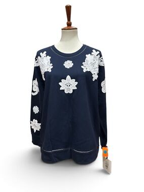 Victoria Beckham for Target Floral Applique Sweatshirt Navy Blue XL